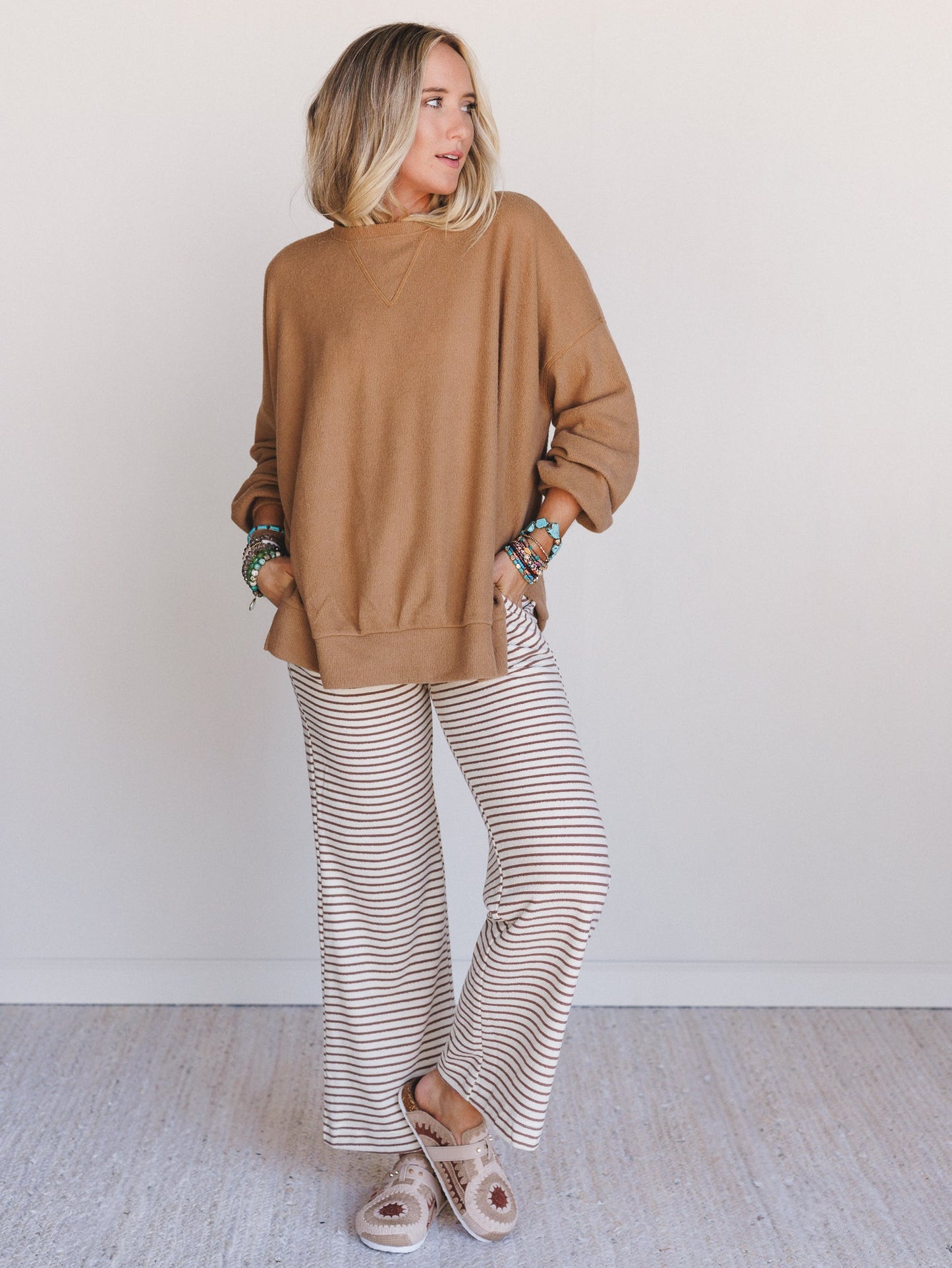 Smooth Sailing Striped Pants - Brown