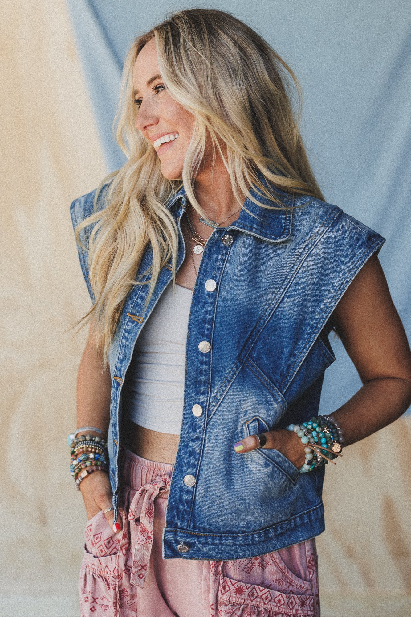 Urban Bound Wide Shoulder Vest - Denim