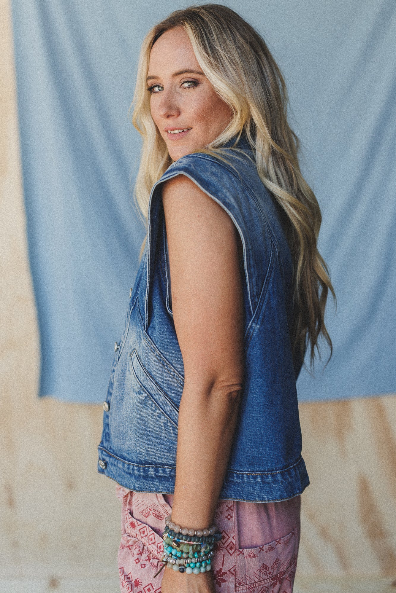 Urban Bound Wide Shoulder Vest - Denim