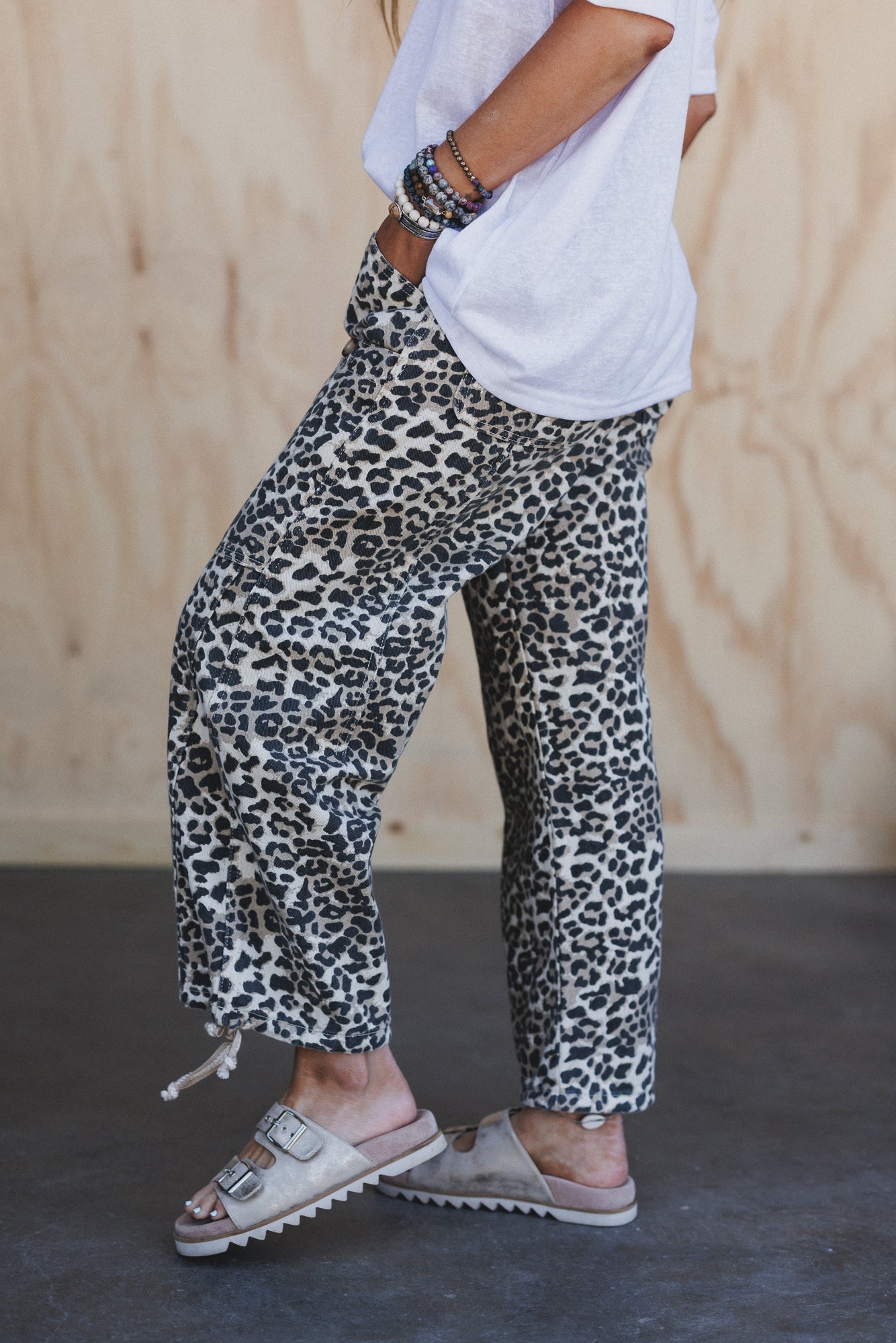 Effortless Edge Wide Leg Jogger Pants - Leopard