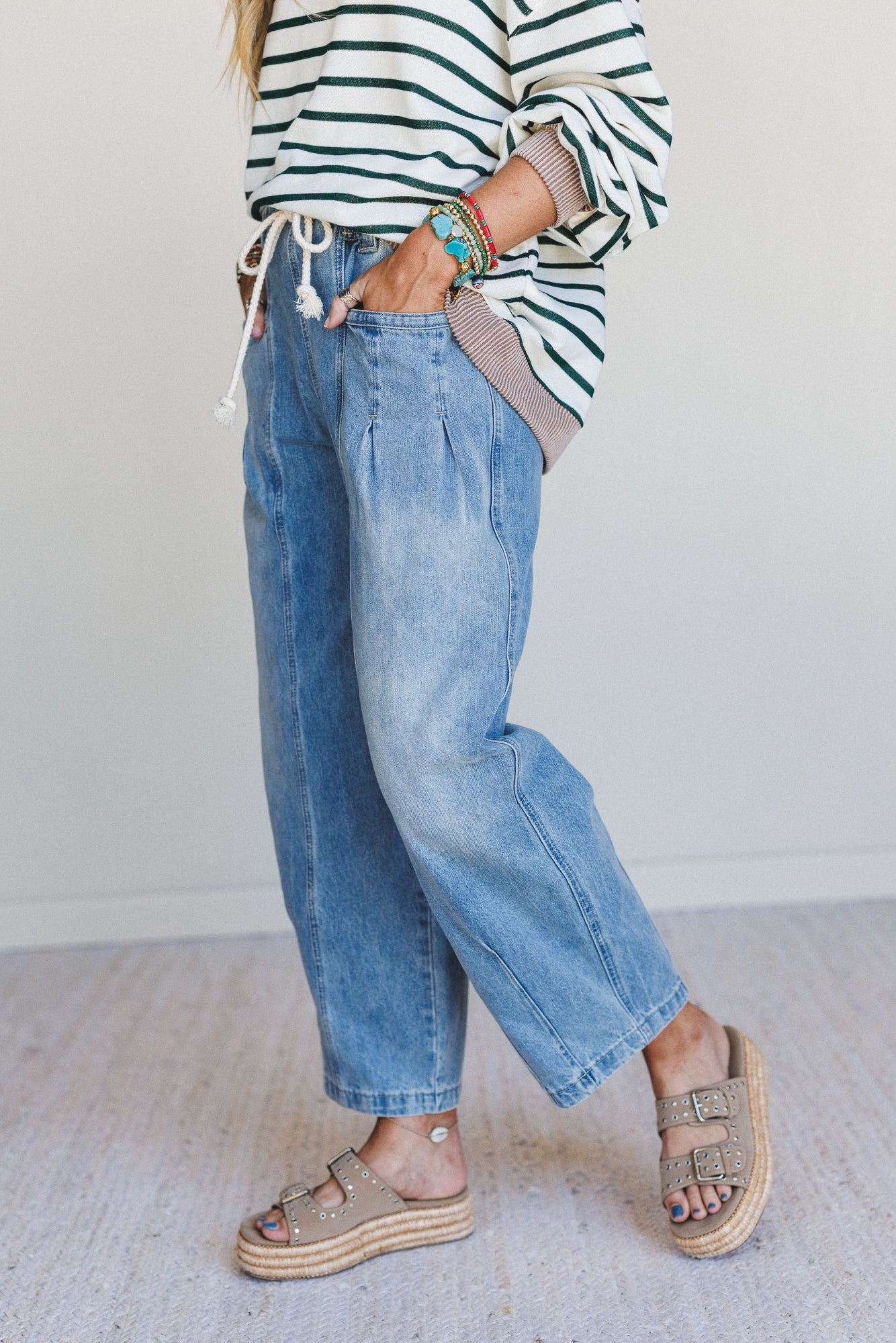 Soho City Drawstring Barrel Jeans - Denim