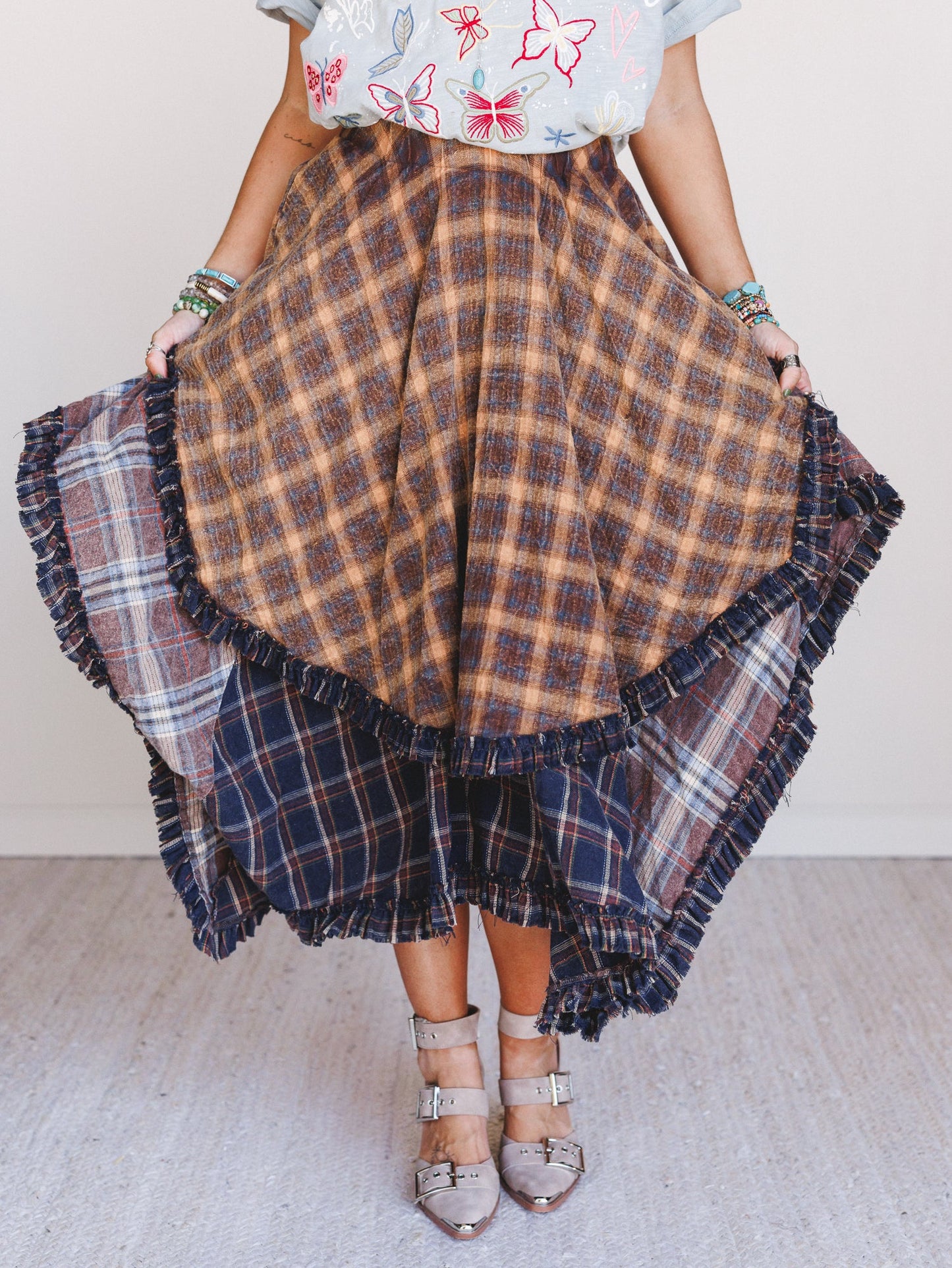 Sand Dancer Plaid Skirt - Navy
