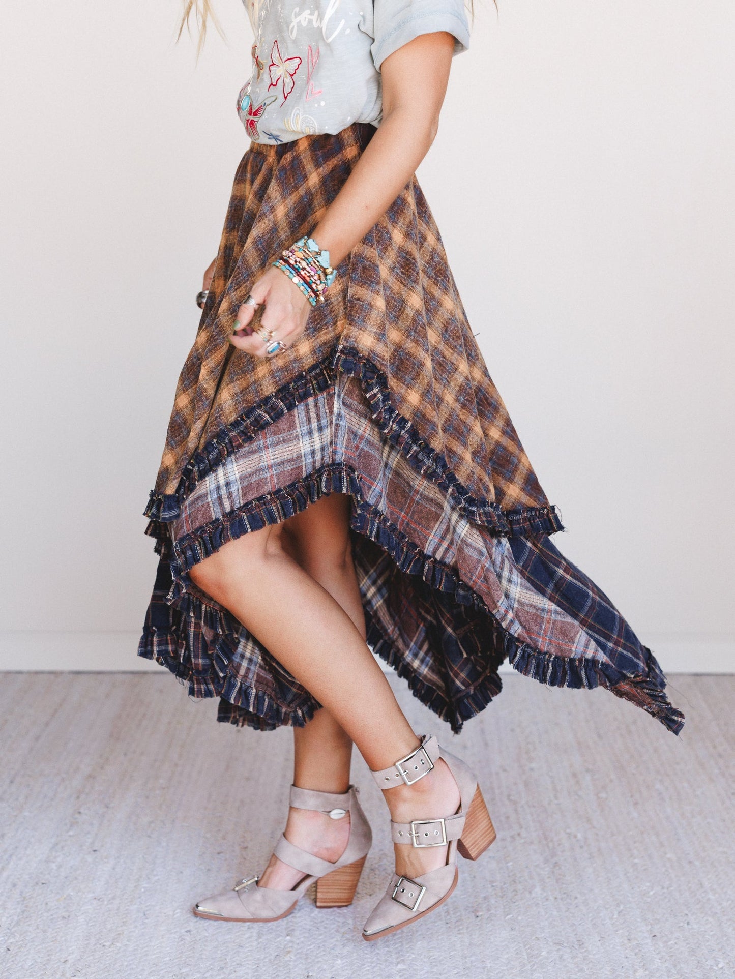 Sand Dancer Plaid Skirt - Navy