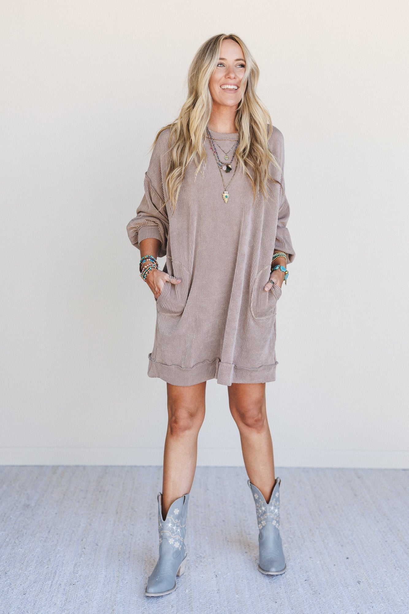 The Nest Moon Glow Long Sleeve Dress - Acorn