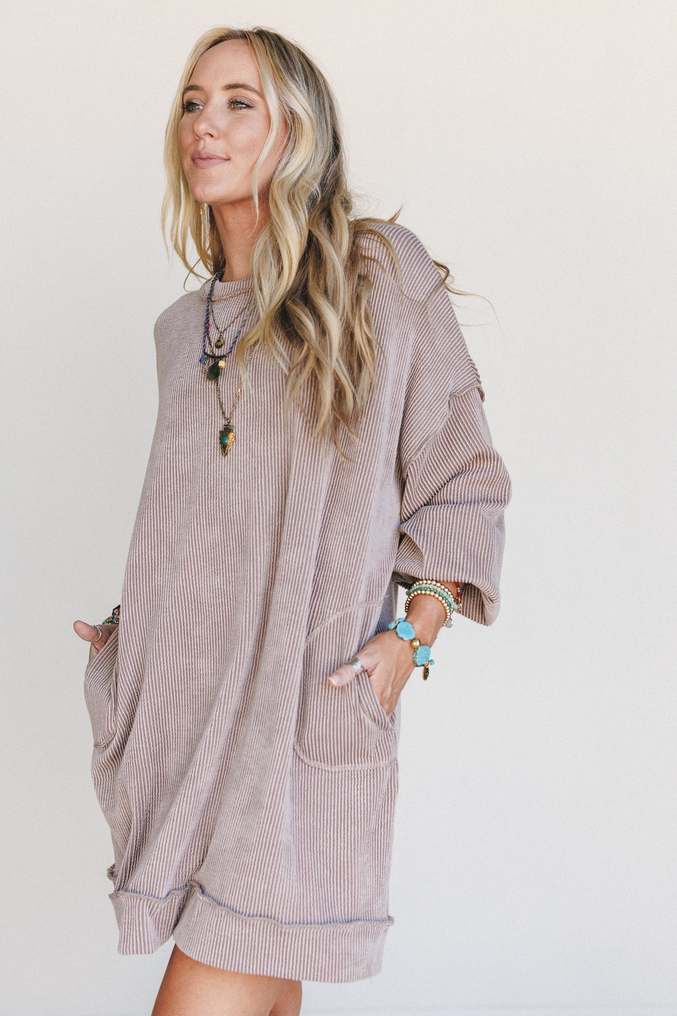 The Nest Moon Glow Long Sleeve Dress - Acorn
