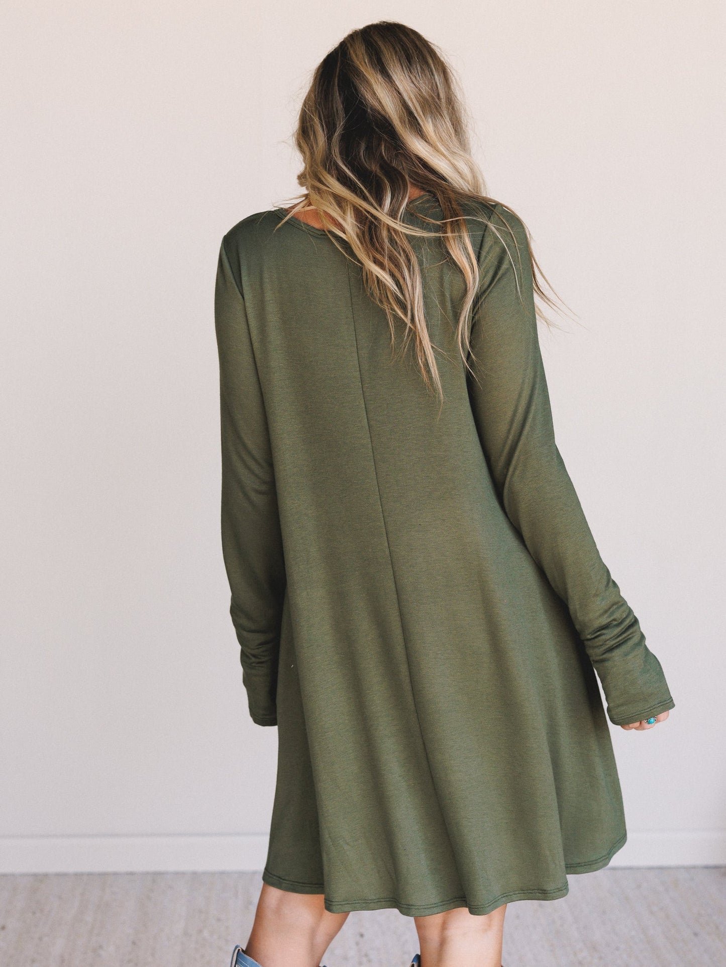 The Nest Jake Long Sleeve Crewneck Dress - Olive