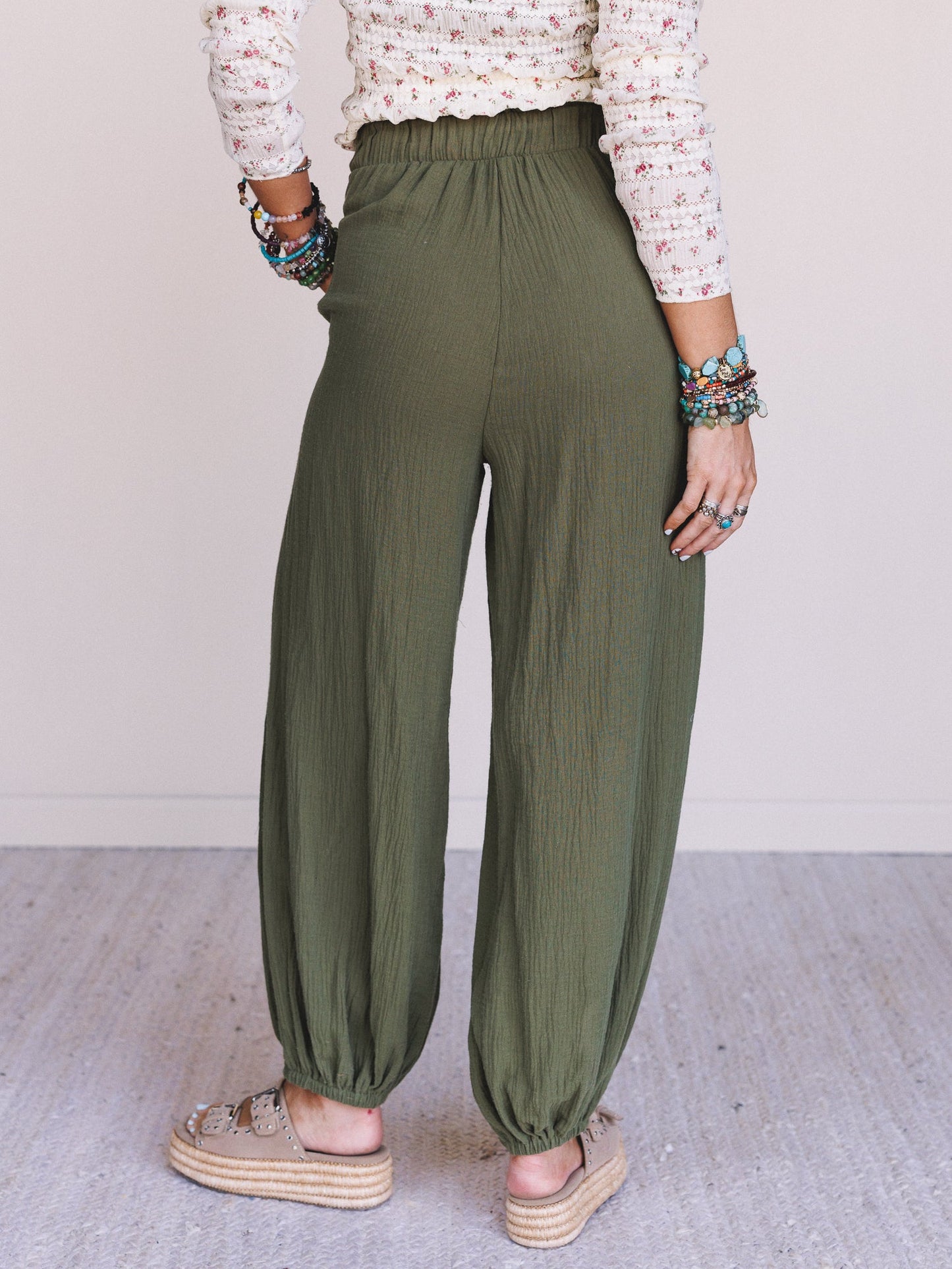 The Nest Celestia Wide Leg Cinched Pants - Olive