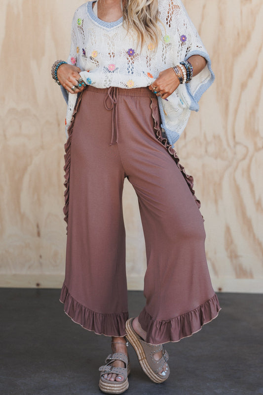 The Nest Saturdays Ruffle Wide Leg Pants - Dark Mocha