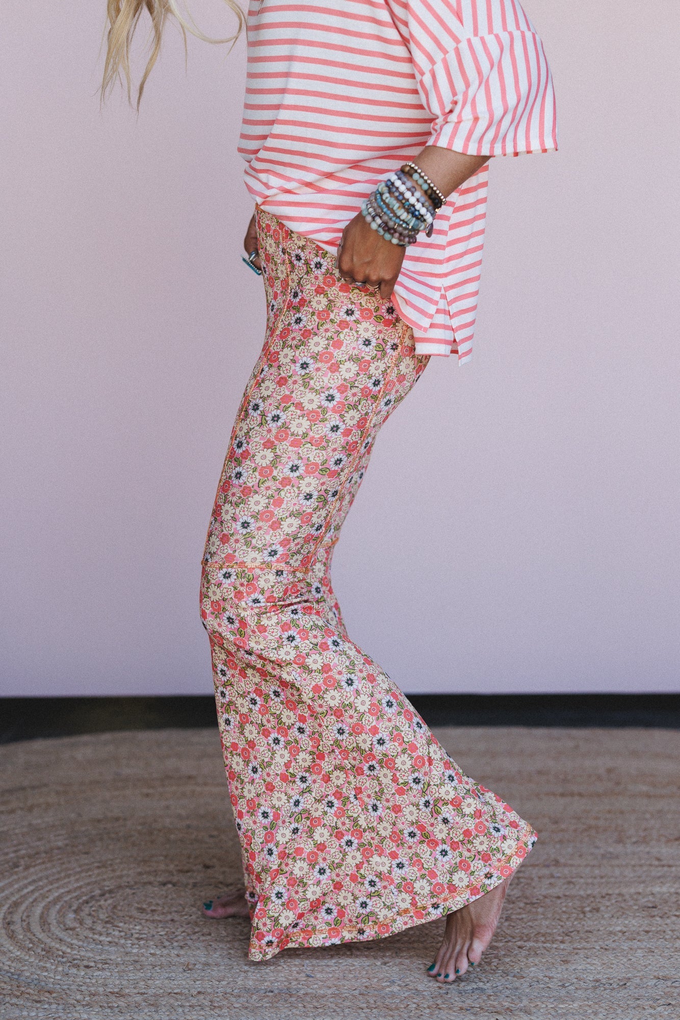 The Nest Dream in Flowers Flare Pants - Peach Coral