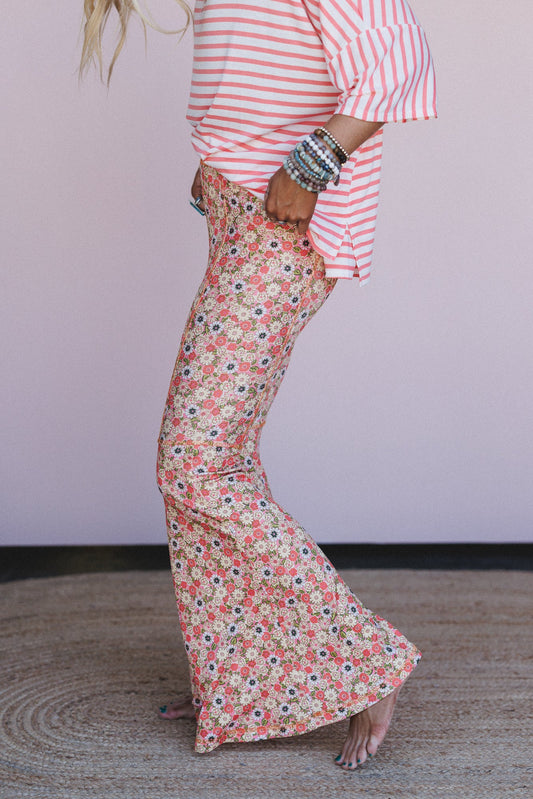 The Nest Dream in Flowers Flare Pants - Peach Coral