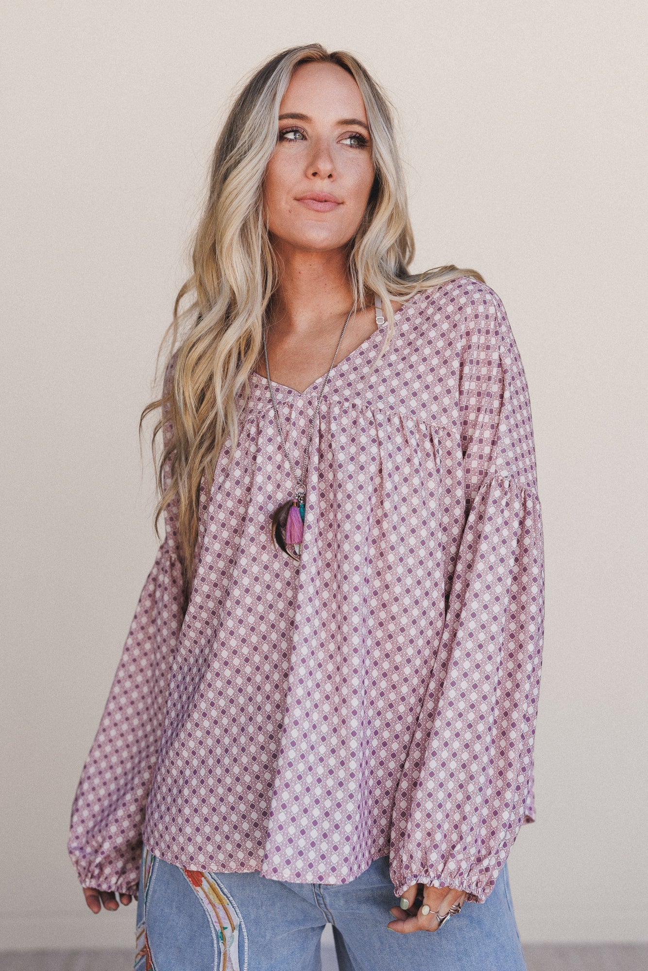 The Nest Kendrix Printed Top - Burgundy