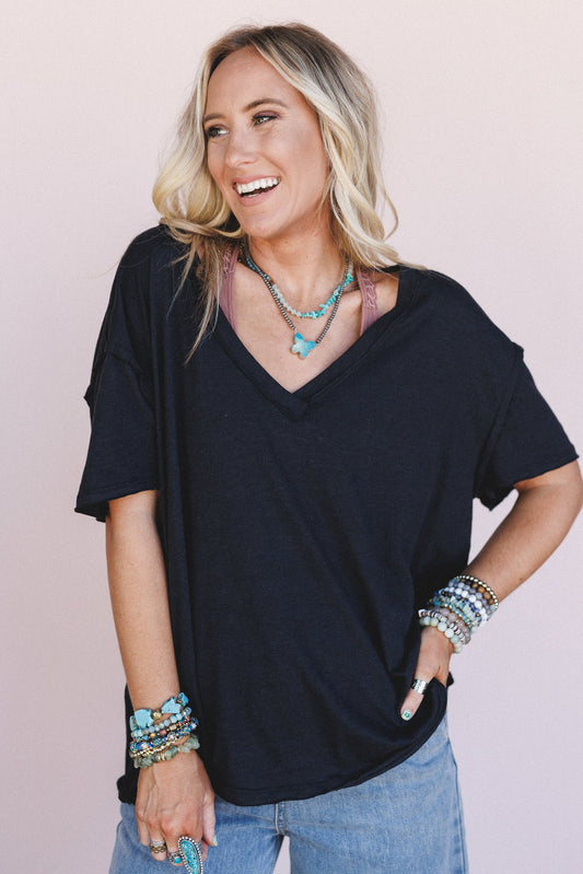 The Nest Tried And True V Neck Tee - Black