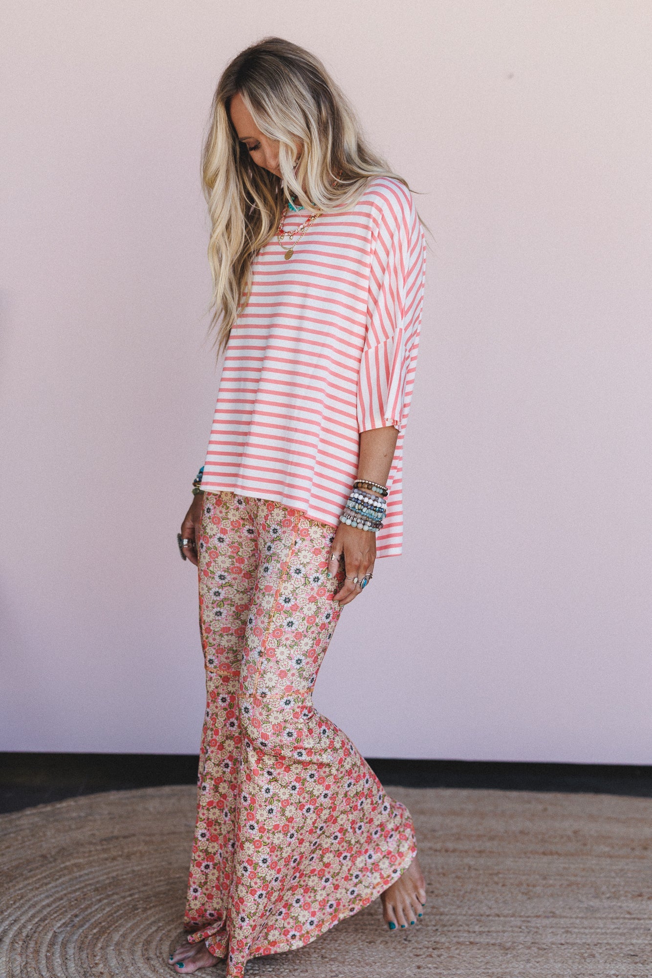 The Nest Dream in Flowers Flare Pants - Peach Coral