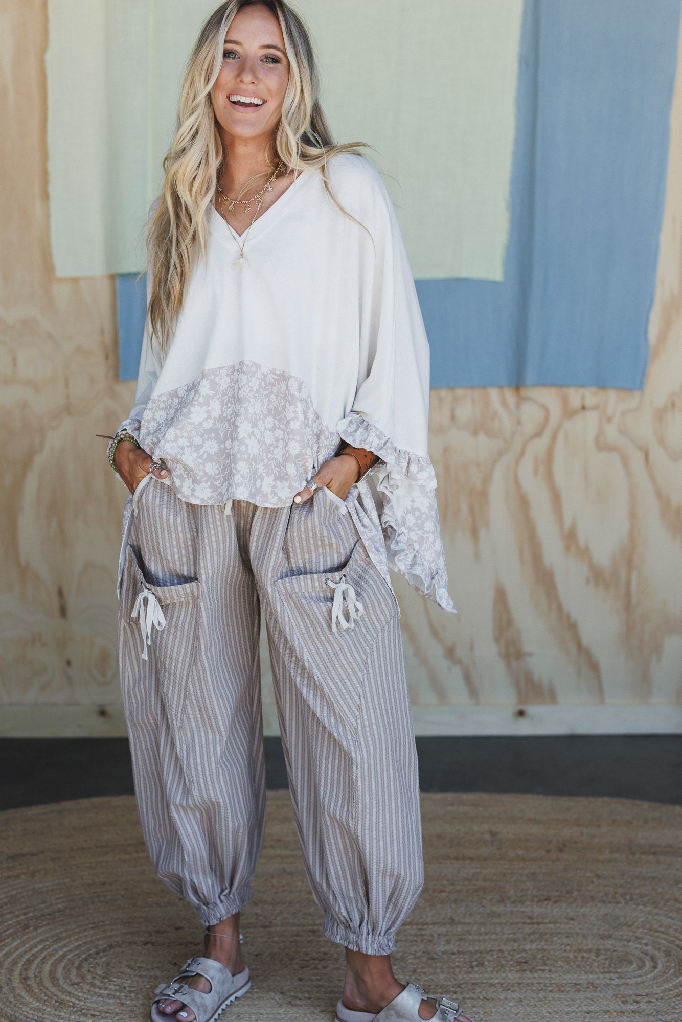 Sunday Social Striped Drawstring Joggers - Coco