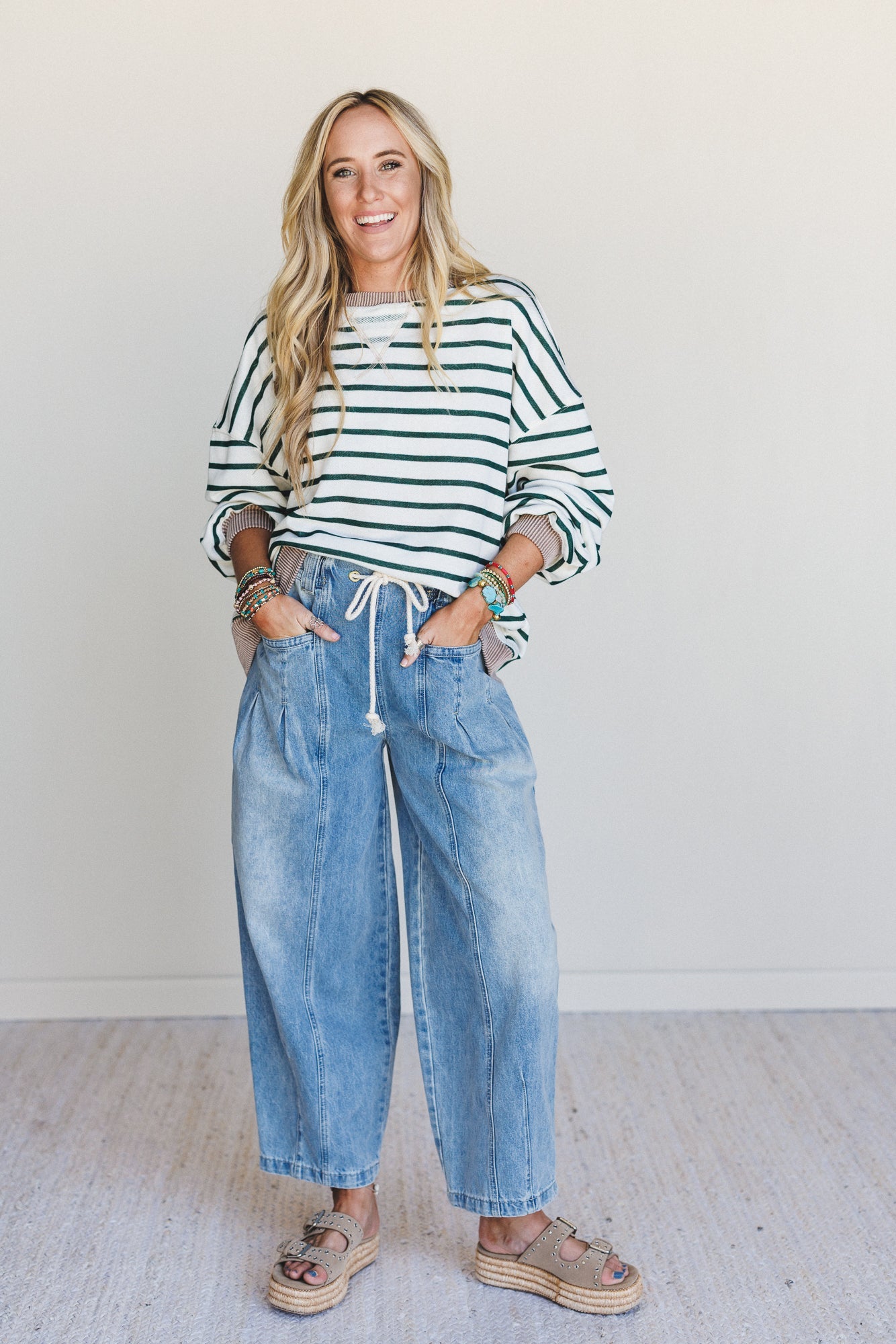 Soho City Drawstring Barrel Jeans - Denim