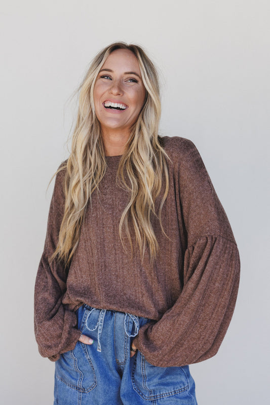 The Nest Sweet Heart Balloon Sleeve Knit Sweater - Choco