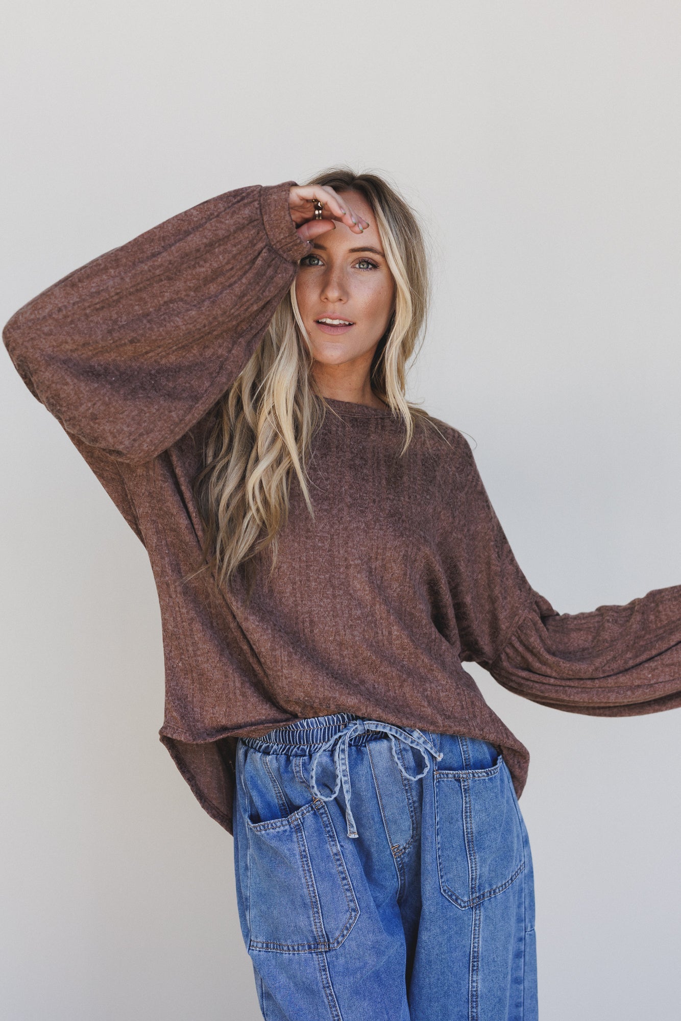 The Nest Sweet Heart Balloon Sleeve Knit Sweater - Choco