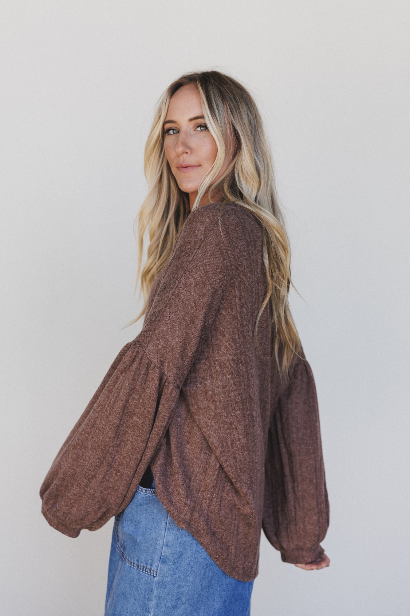 The Nest Sweet Heart Balloon Sleeve Knit Sweater - Choco