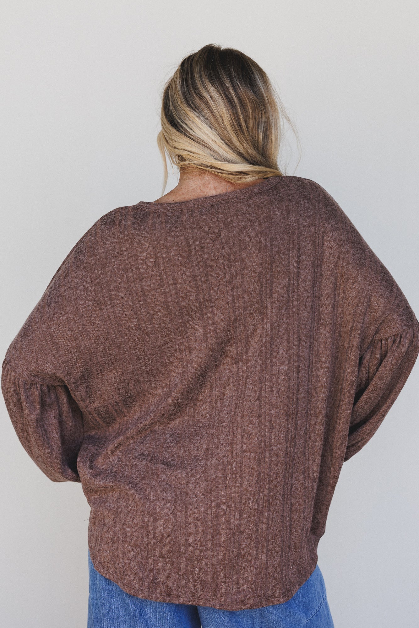 The Nest Sweet Heart Balloon Sleeve Knit Sweater - Choco