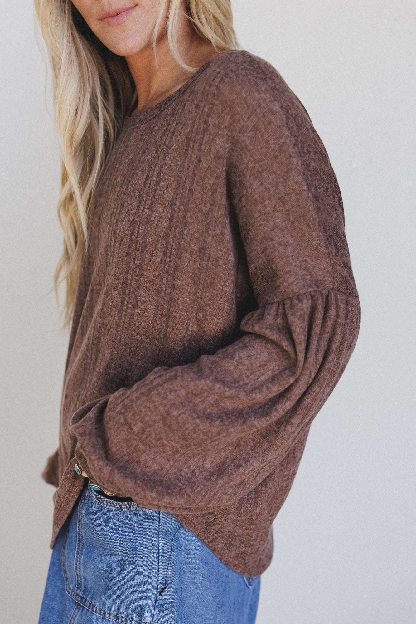 The Nest Sweet Heart Balloon Sleeve Knit Sweater - Choco