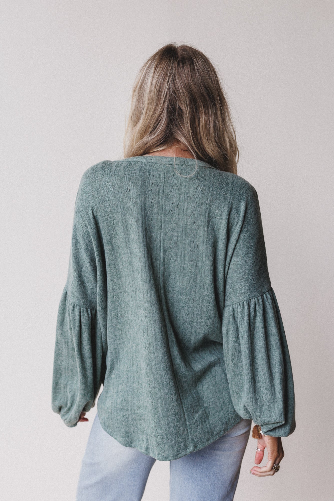 The Nest Sweet Heart Balloon Sleeve Knit Sweater - Olive