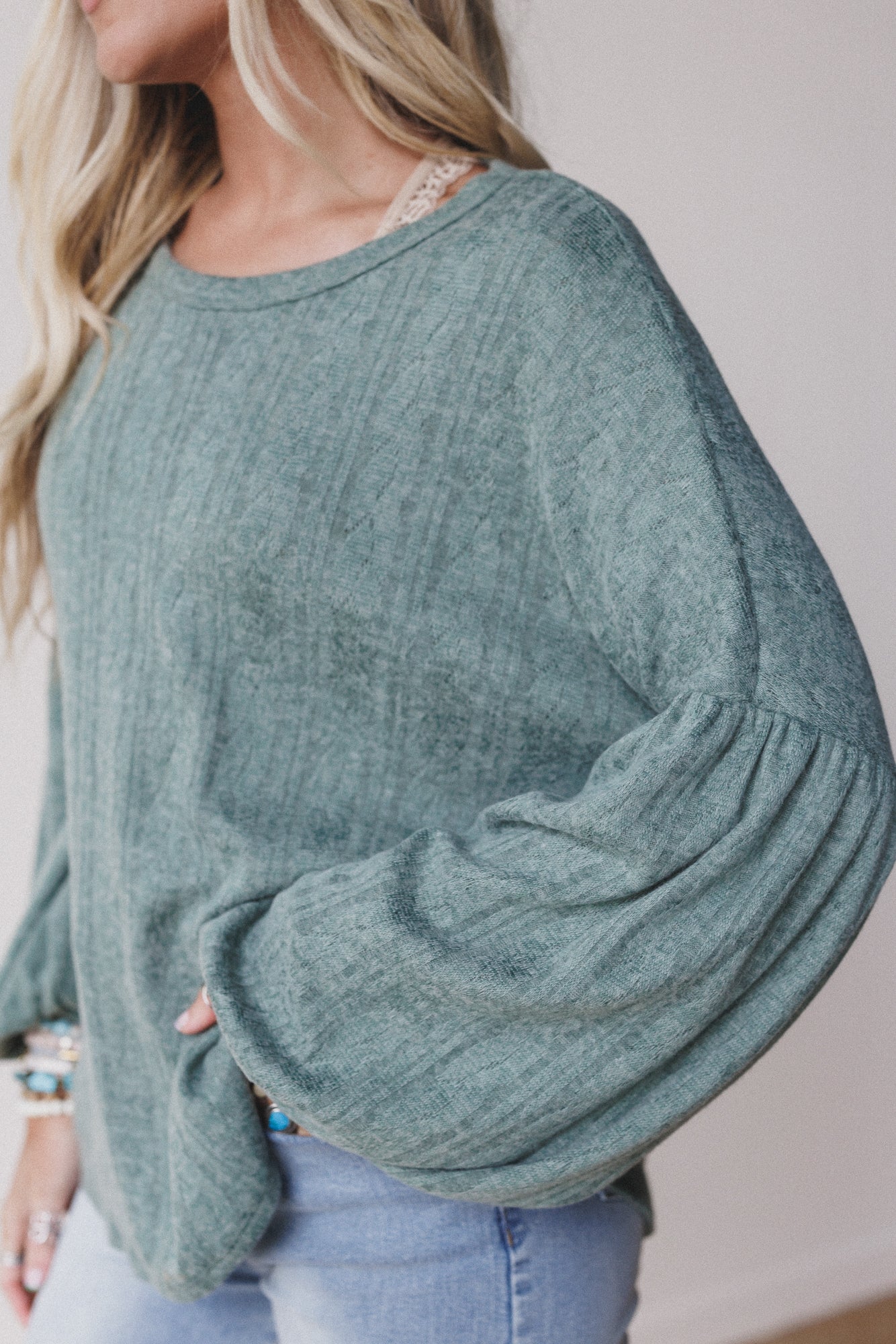 The Nest Sweet Heart Balloon Sleeve Knit Sweater - Olive