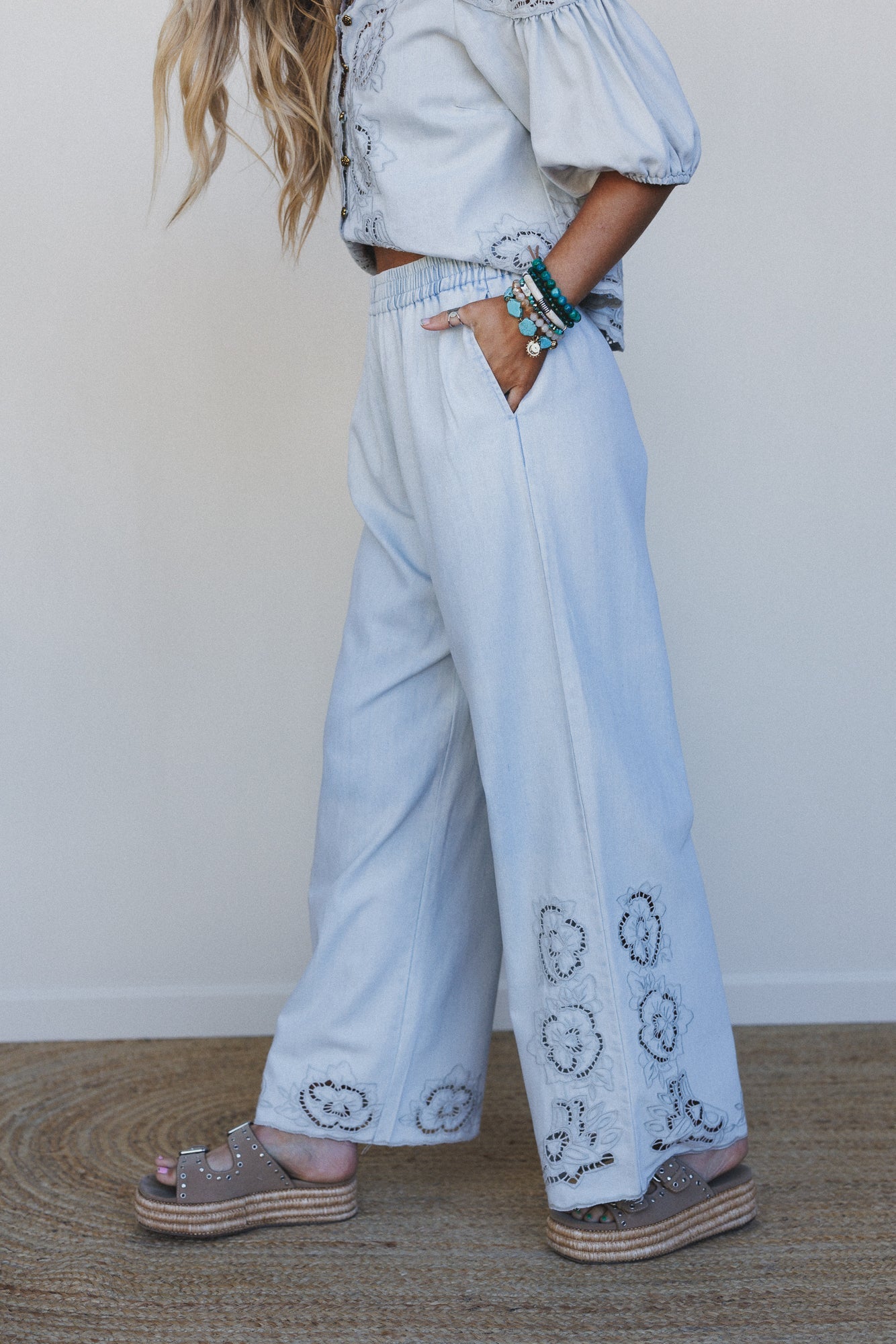 Leticia Embroidered 2 Piece Bundle - Denim