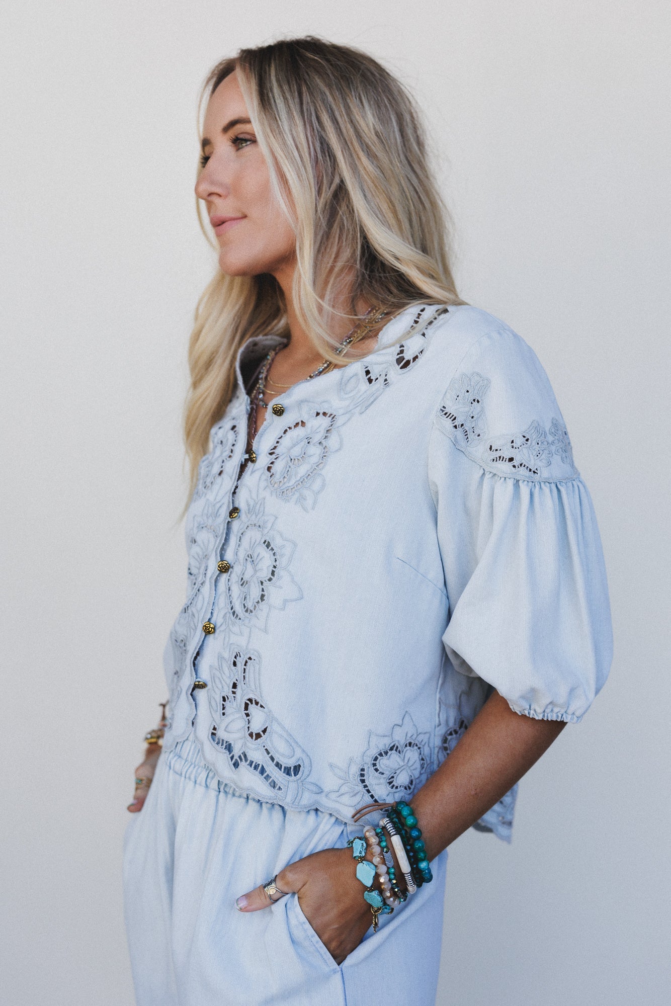 Leticia Embroidered 2 Piece Bundle - Denim