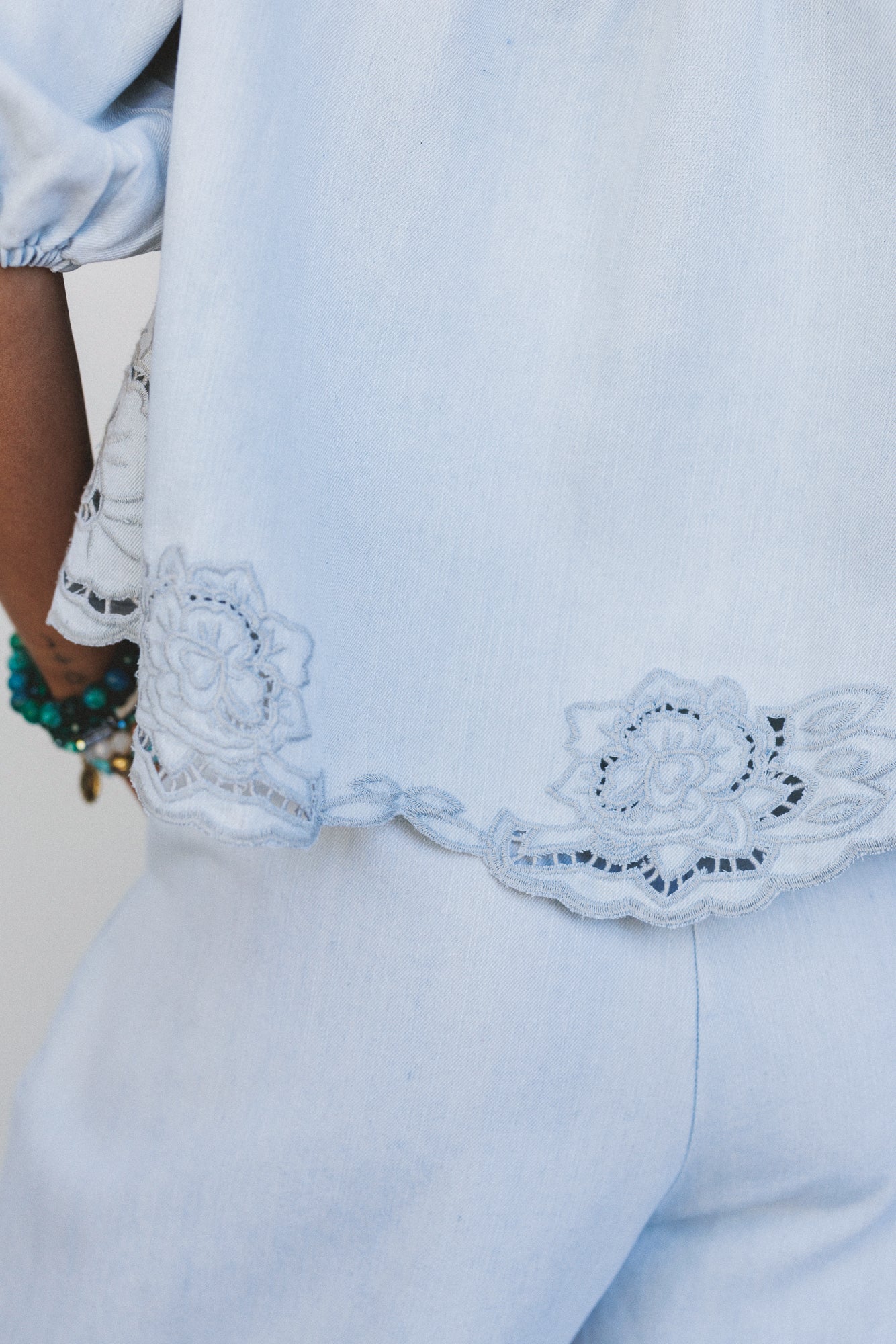Leticia Embroidered Eyelet Top - Denim