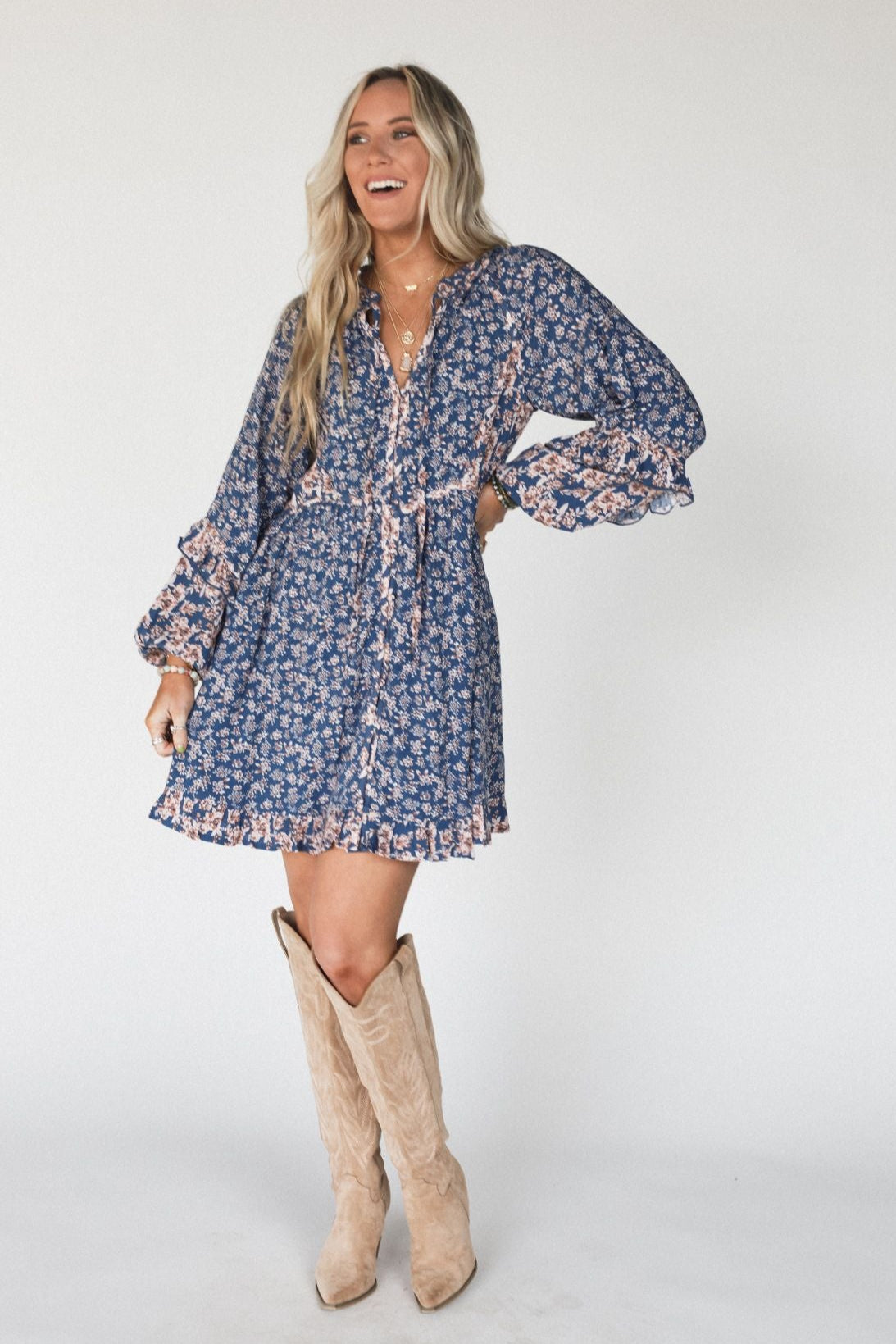Alvina Floral Dress - Navy