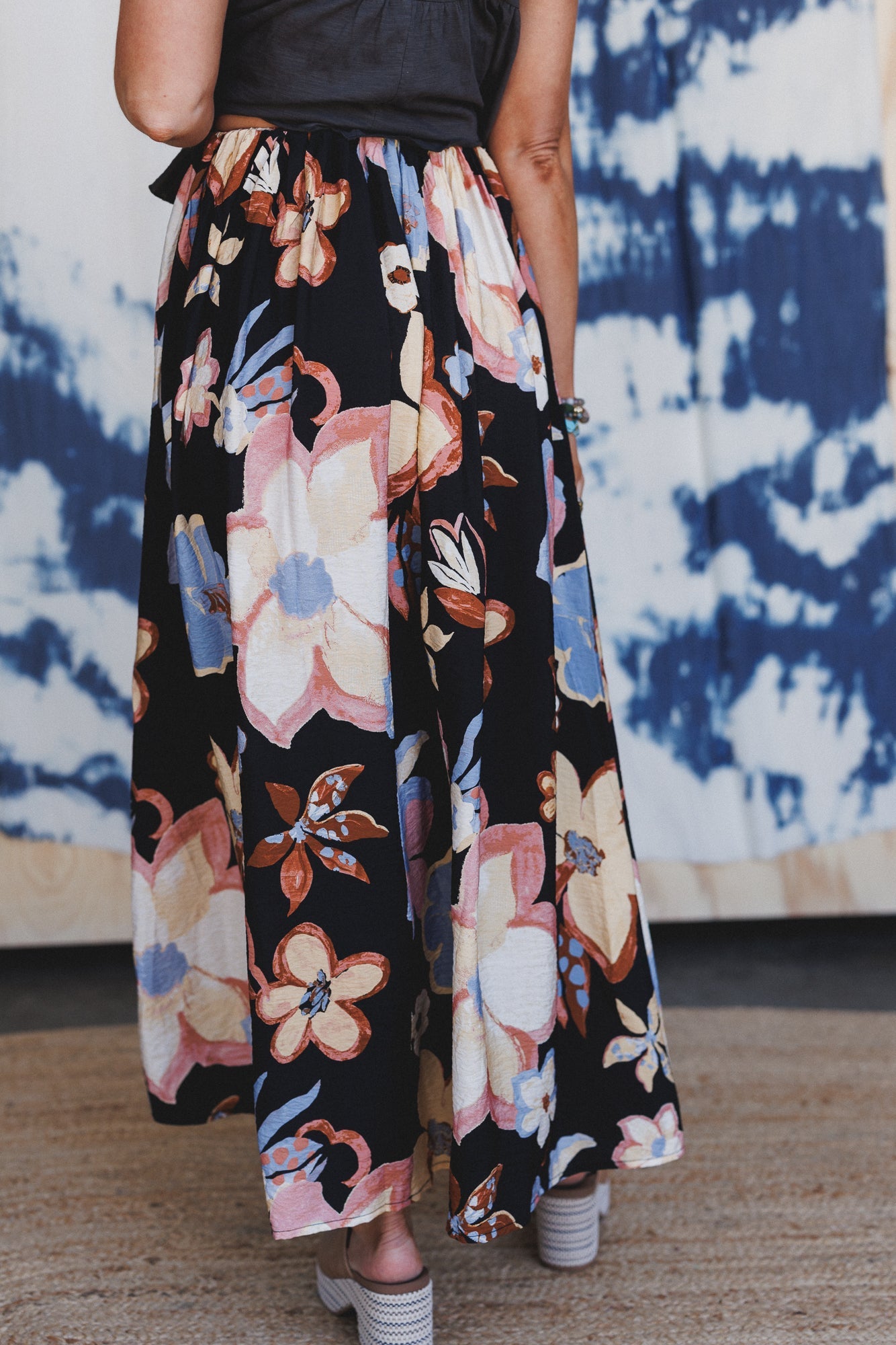 Mirra Floral Maxi Skirt - Black