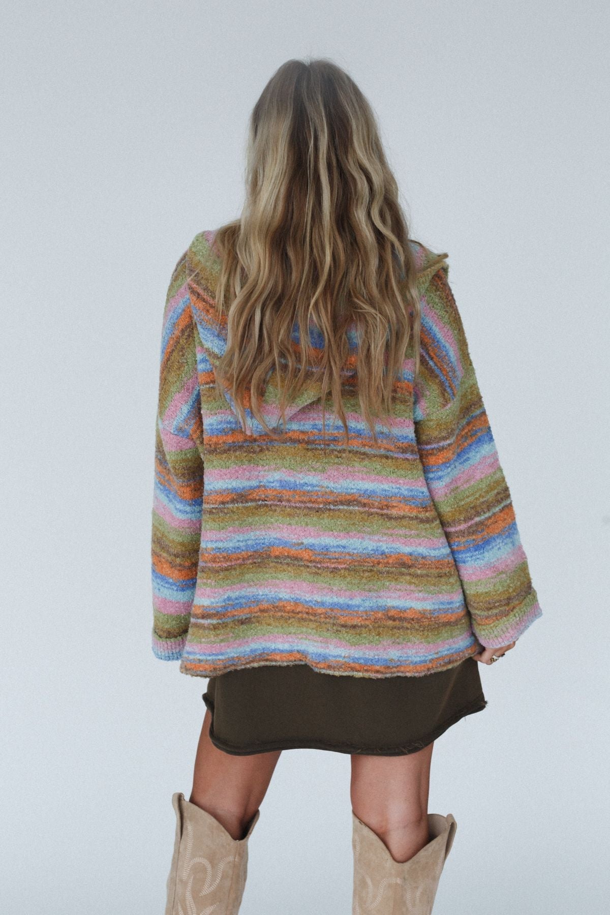 Shanae Striped Hoodie Cardigan - Blue Multi