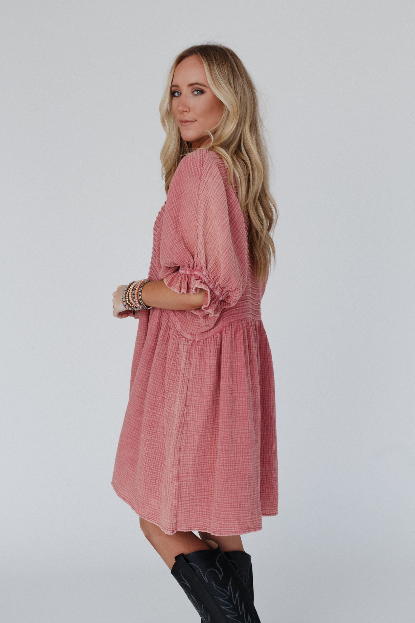 Quinn Puff Sleeve Mini Dress - Rose