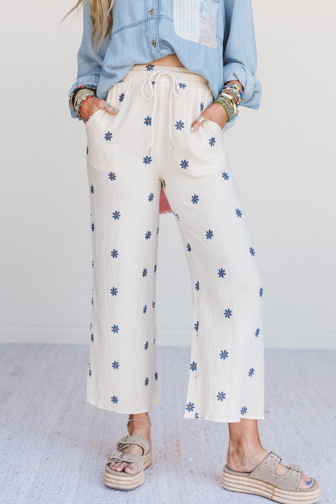 Savanna Spots Drawstring Pants - Natural