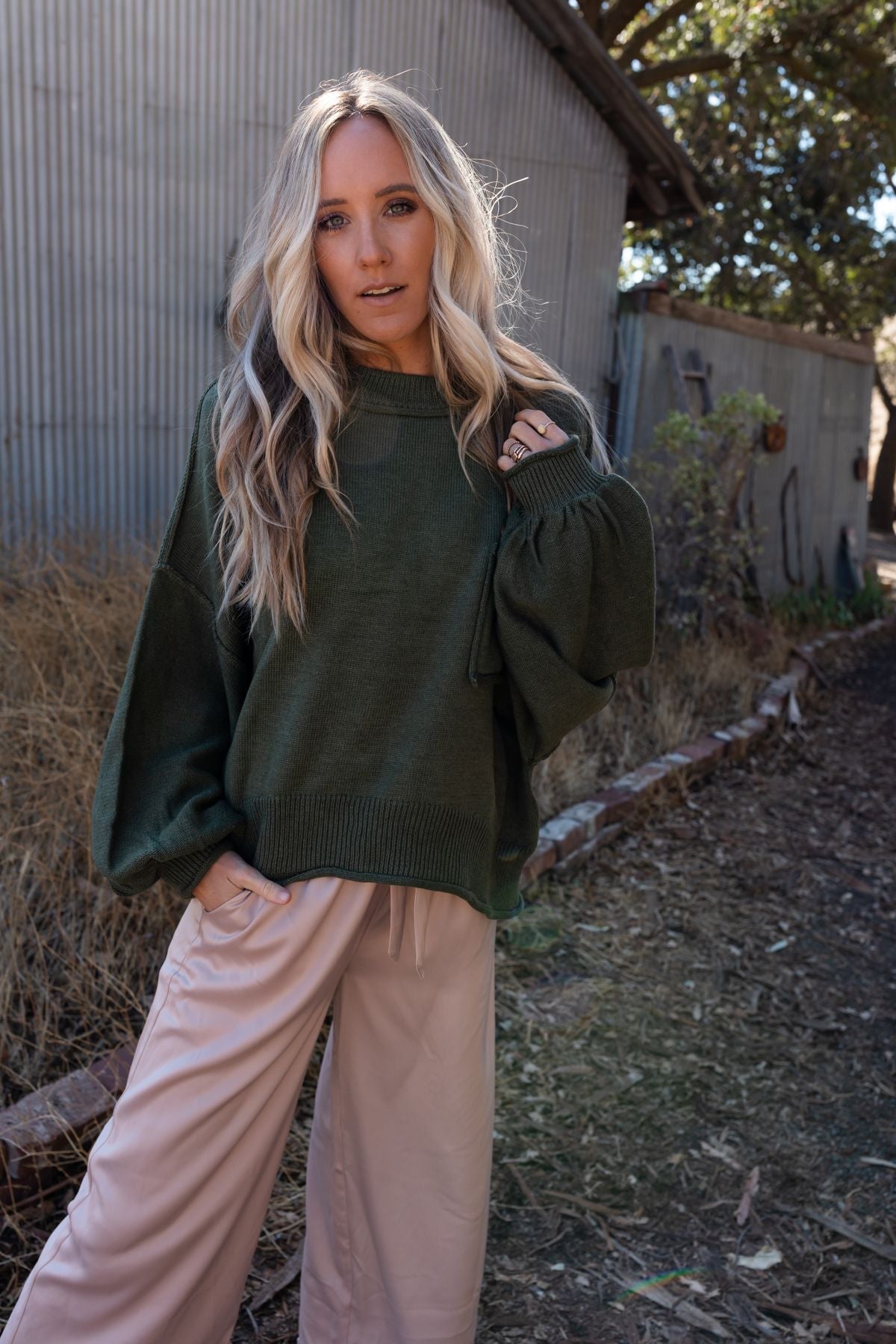 Fireside Talks Balloon Sleeve Sweater - Olive