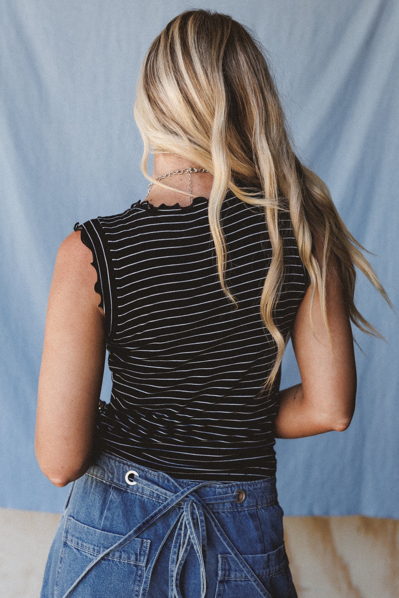 Abbie Striped Ruffle Top - Black
