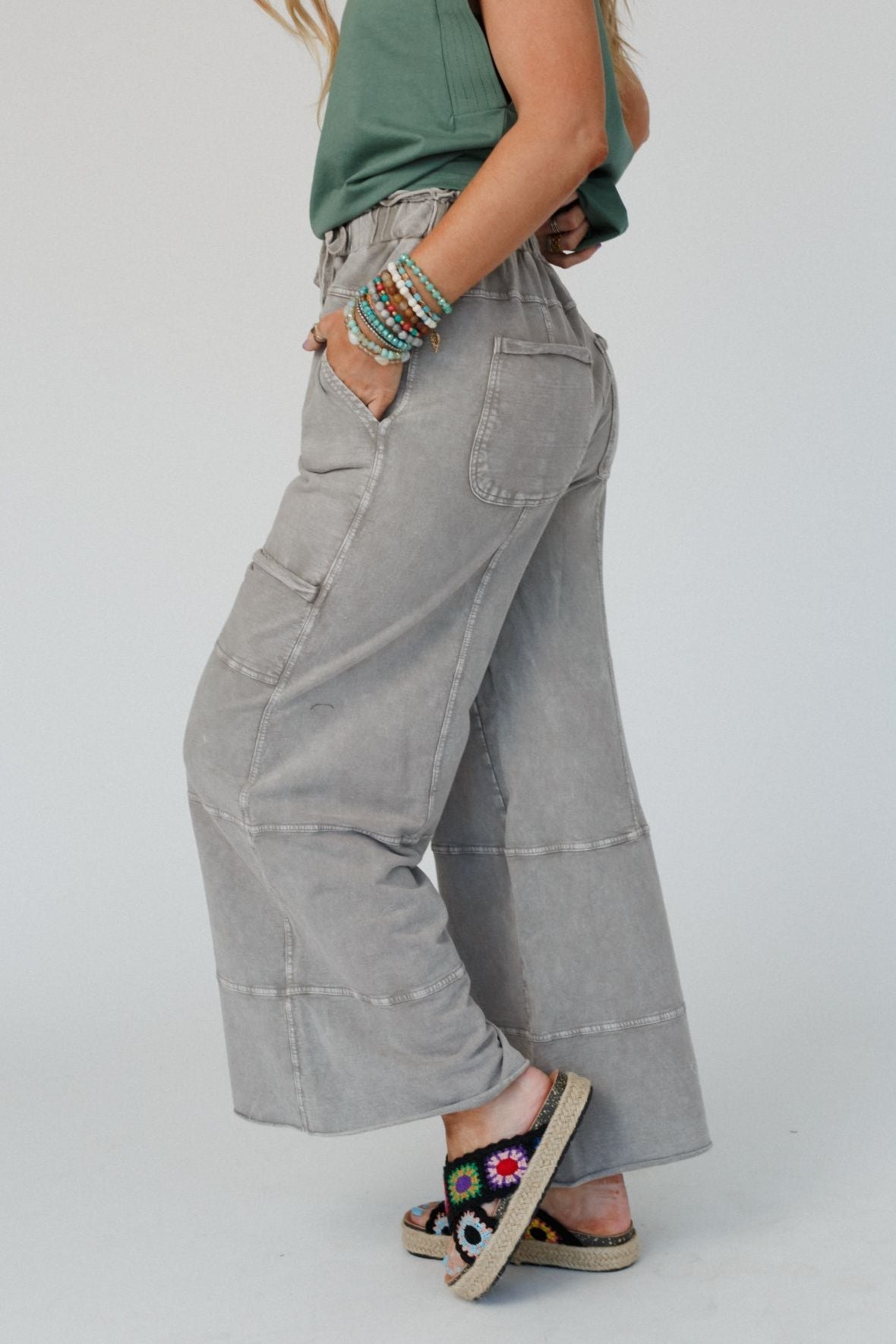 Lucky One Wide Leg Full Pant - Olive Gray