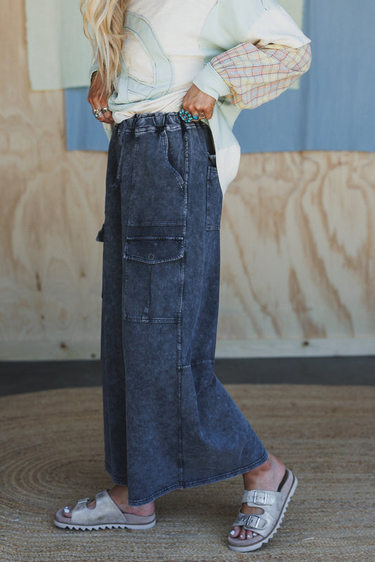 The Nest Cargo Cascade Wide Leg Pants - Ash Black