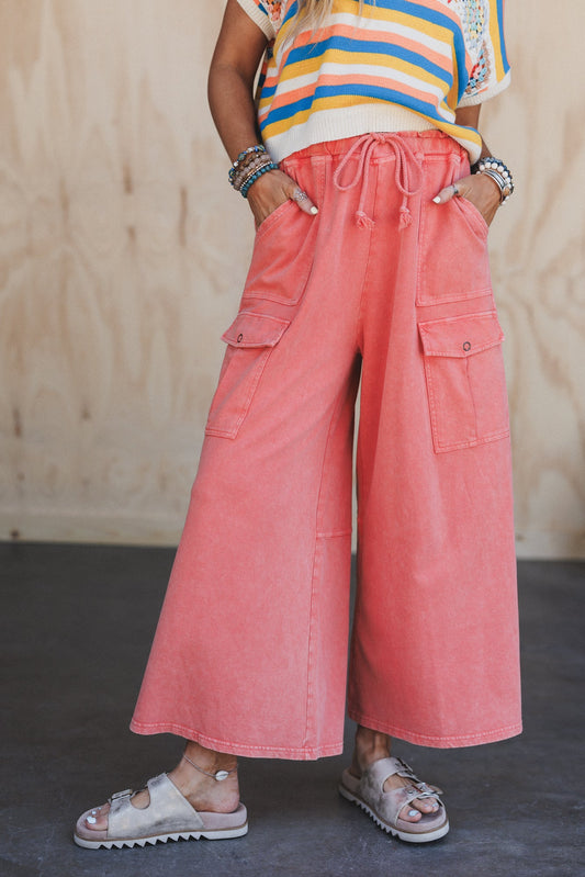 The Nest Cargo Cascade Wide Leg Pants - Carnation