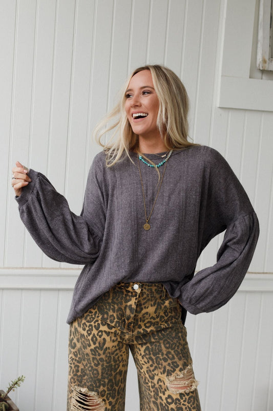 The Nest Sweet Heart Balloon Sleeve Knit Sweater - Black