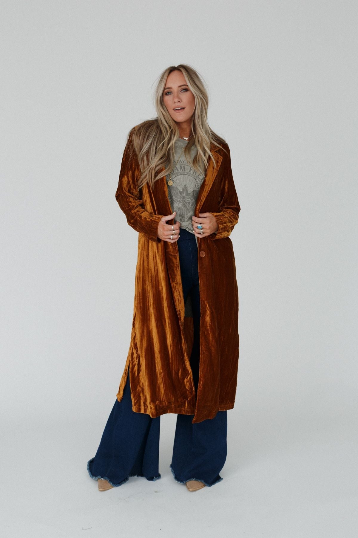 City Walks Velvet Duster Coat - Camel