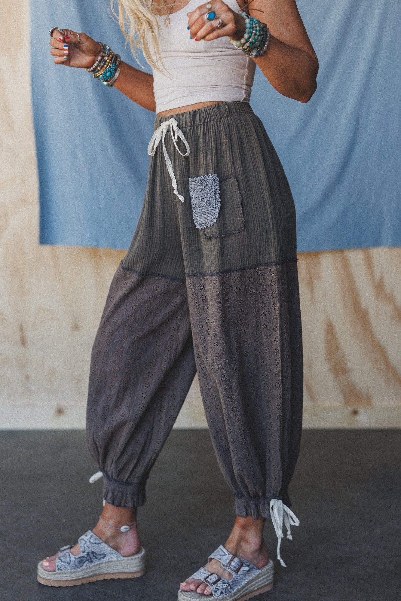 Love Struck Embroidered Joggers - Charcoal