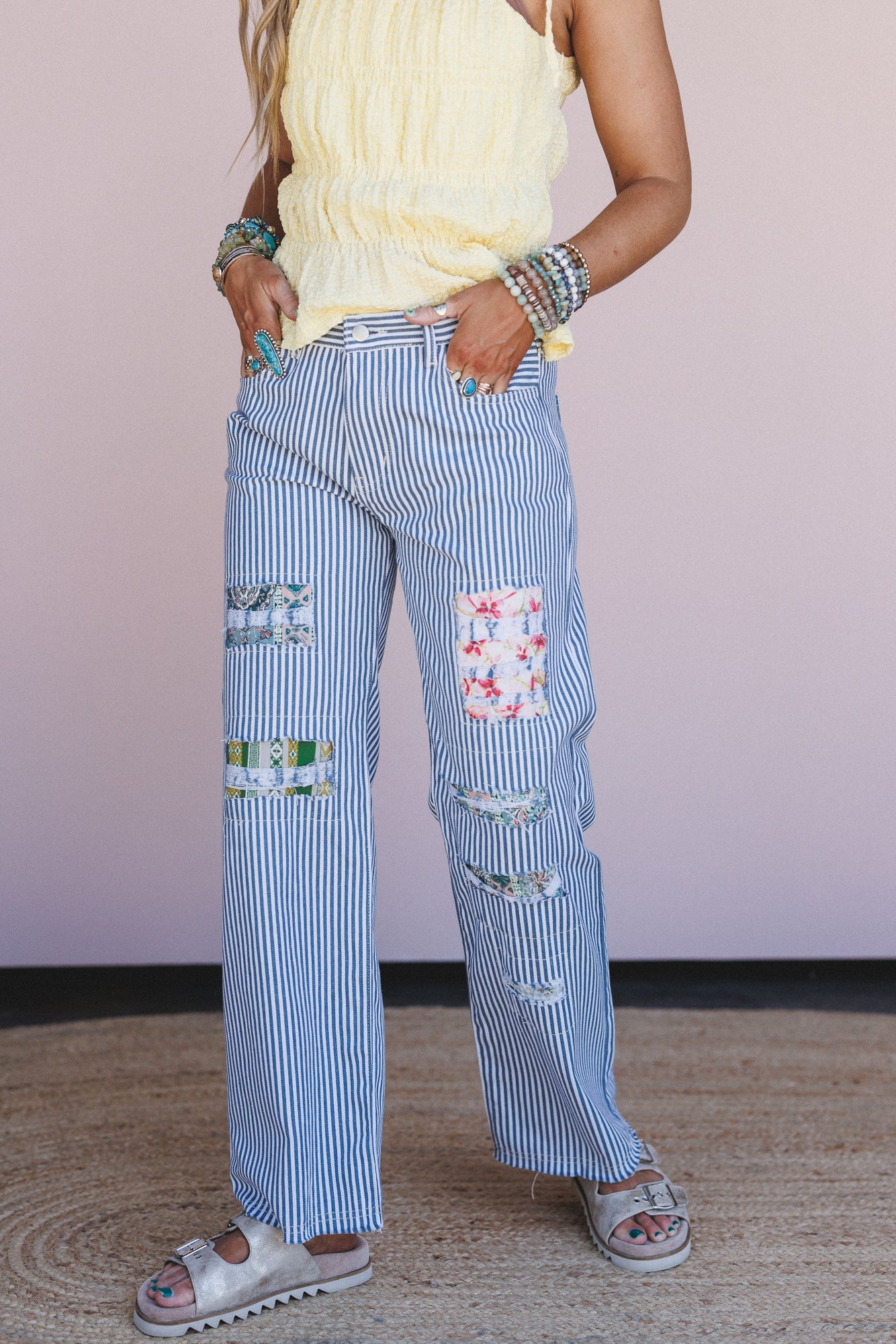 Roxie Striped Patchwork Pants - Denim