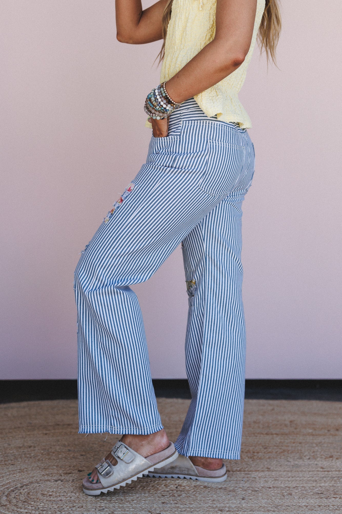 Roxie Striped Patchwork Pants - Denim