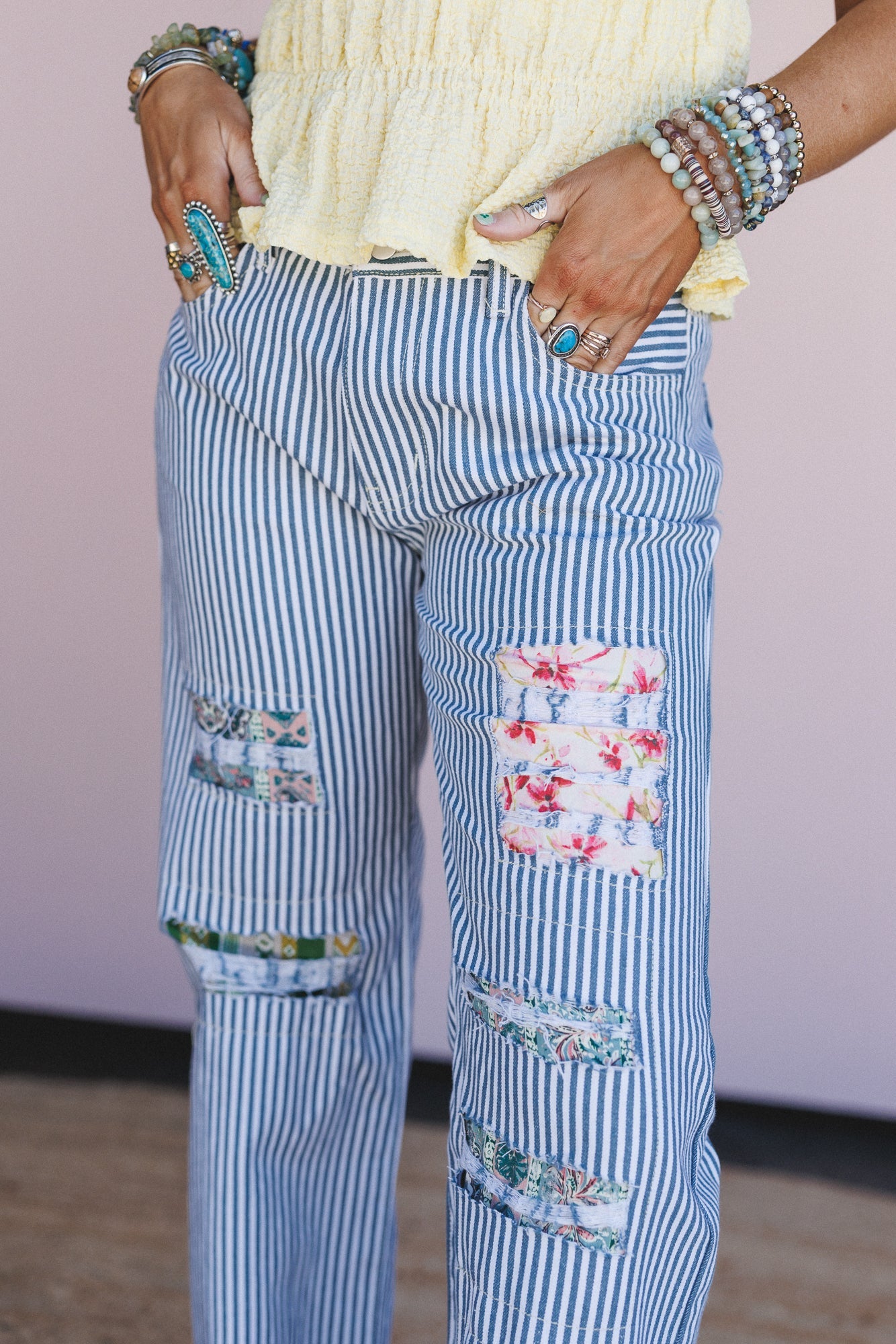 Roxie Striped Patchwork Pants - Denim