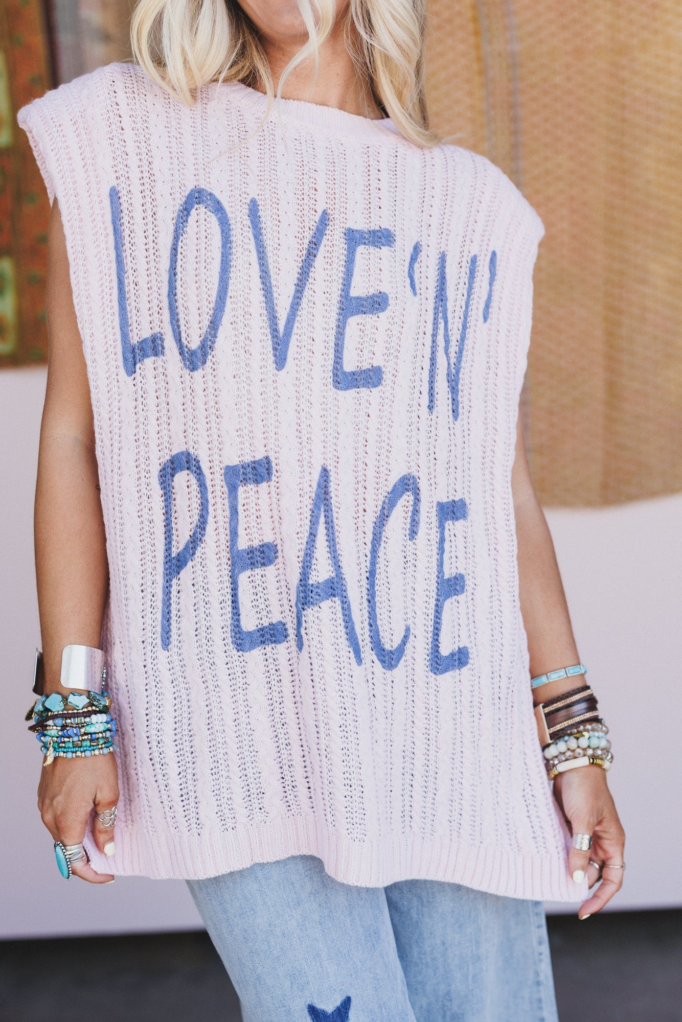 Love Peace Graphic Knit Top - Pink
