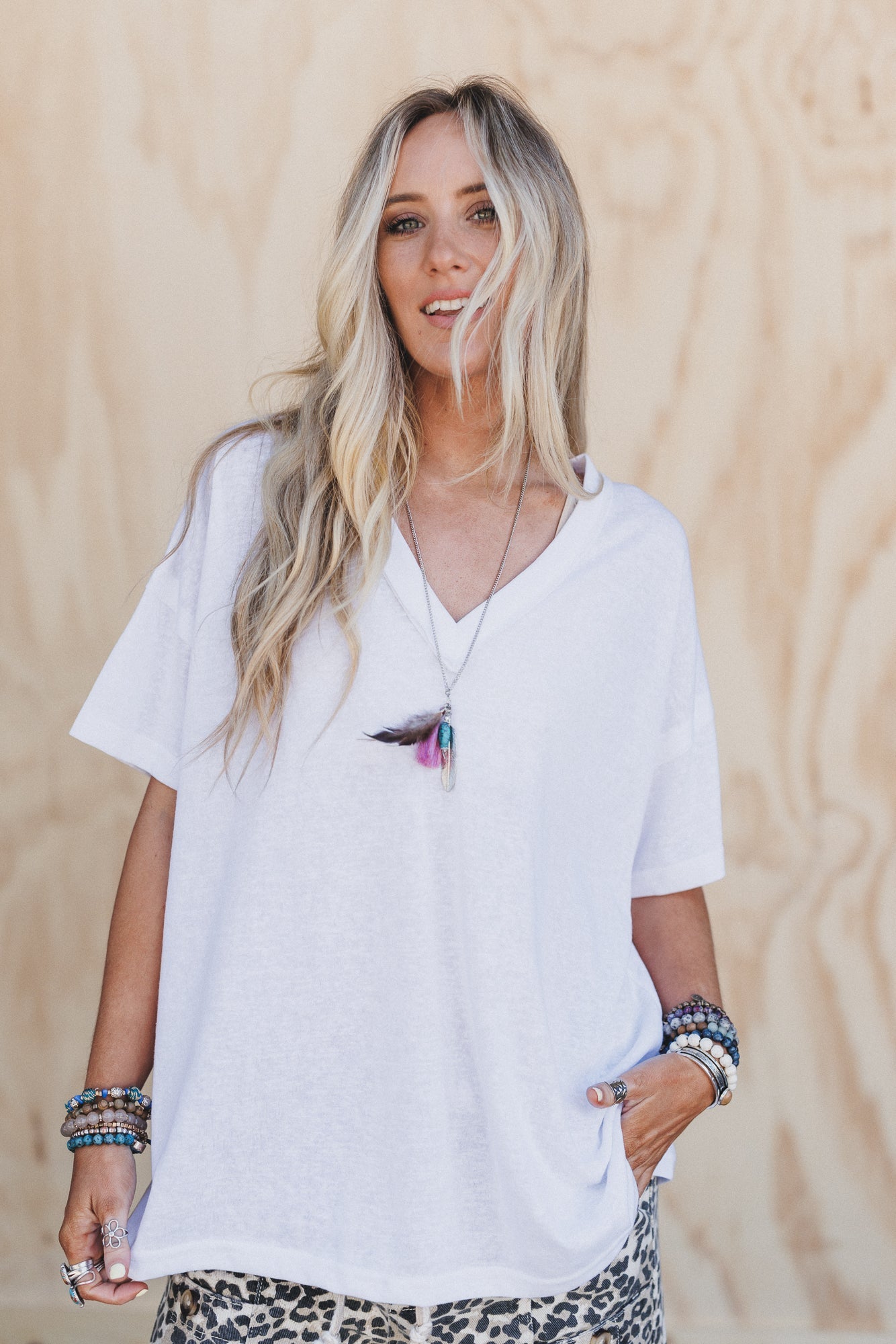 Tash V Neck Tee - Off White