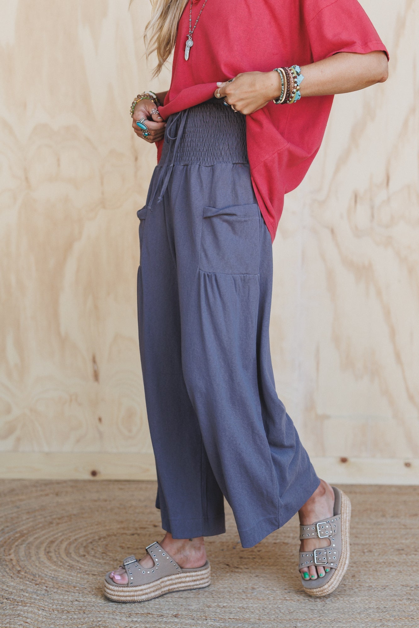 Solana Solid Wide Leg Pants - Ash
