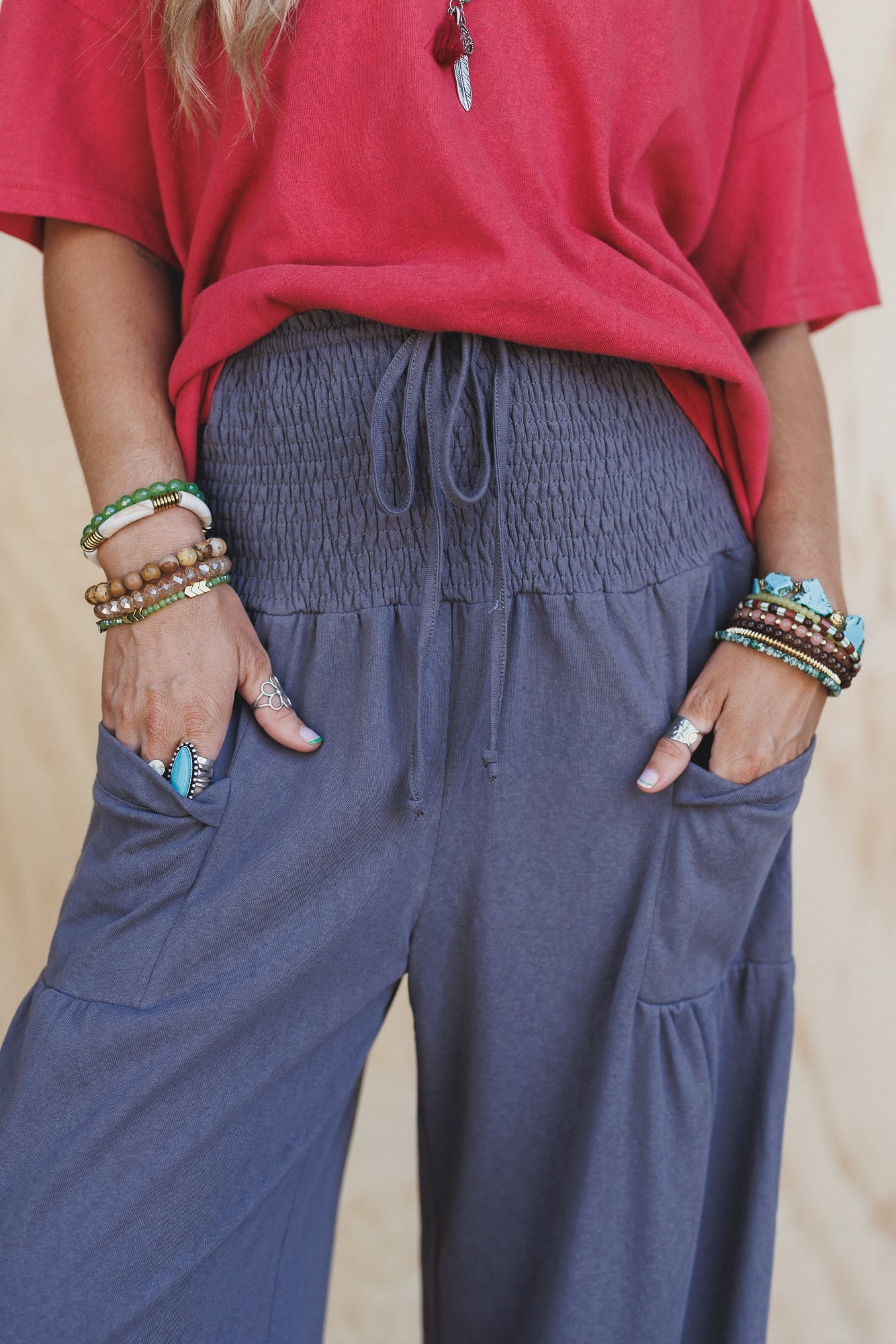 Solana Solid Wide Leg Pants - Ash