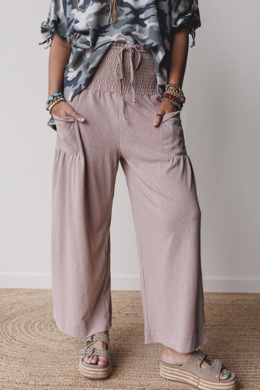 Solana Solid Wide Leg Pants - Natural